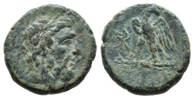 (Bronze, 8.33g 21mm)BITHYNIA, DiaTime of Mithradates VI Eupator (ca 85-65 BC) AE
Laureate head of Zeus to right
Rev: ΔIAΣ - Eagle standing left on t...