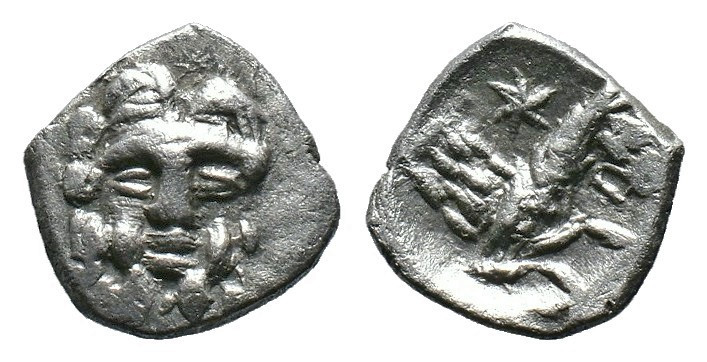 (Silver, 0.61g 10mm)Lykaonia, Laranda AR Obol. Circa 324-323 BC.
Facing head of ...