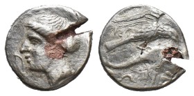(Silver, 4.00g 19mm)pAPHLAGONIA. Sinope. Ca. 410-350 BC. Silver drachm (6.11 gm). Head of nymph Sinope left, wearing pendant earring and pearl necklac...