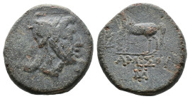 (Bronze, 13.47g 25mm)PONTOS. Amisos. Time of Mithradates VI Eupator, circa 85-65 BC. AE
Head of Perseus to right, wearing Phrygian helmet
Rev: Pegas...