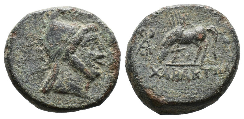 (Bronze, 12.12g 24mm)PONTUS, Chabakta . Circa 100-85 BC.. Head of Perseus right,...
