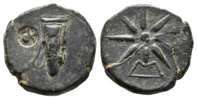 (Bronze, 10.55g 22mm)PONTOS. Uncertain (possibly Amisos). Ae (130-100 BC).
Quiver.
Rev: Eight-pointed star; bow to one side.