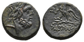 (Bronze, 7.94g 20mm)
PHARNAKEIA.
Æs, 85/65 v. Chr.; Zeuskopf r. mit Lorbeerkranz//Adler auf Blitz l.