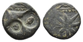 (Bronze, 4.87g 19mm)PONTOS, Uncertain (Amisos?). Circa 130-100 BC. Æ. Quiver; to right, countermarks of helmet above spear. / Eight-pointed star; bow ...