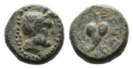 (Bronze, 2.03g 11mm)KINGS OF CAPPADOCIA. Ariarathes III (230 - 220 BC). Ae. Tyana.
Obv: Head of Tyche right, wearing mural crown.
Rev: ΒΑΣΙΛΕΩΣ ΑΡΙΑΡΑ...