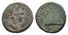 (Bronze, 2.18g 14mm) Cappadocia. Caesarea.
Pseudo- autonomous issue Struck under Trajan, 98-117 AD, AE
Draped and turreted bust of Tyche right
Rev....