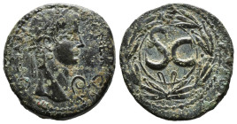 (Bronze, 16.23g 30mm) Nero Æ29 of Antioch, Syria. AD 54-68. IM NER CLA CAESAR, Laureate head of Nero right / SC within wreath.