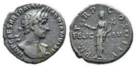 (Silver, 3.07g 18mm)Hadrian, 117 - 138 n. Chr. Denar 118 n. Chr. Rom. Vs.: IMP CAESAR TRAIAN HADRIANVS AVG, Büste mit Lorbeerkranz u. Drapierung auf l...