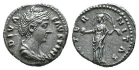(Silver, 3.24g 17mm)Diva Faustina I (died AD 140/1). AR denarius. Rome, after ca. AD 146. Draped bust of Diva Faustina I right / Aeternitas (or Provid...