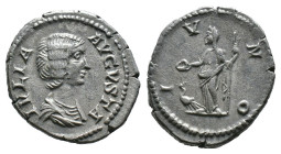 (Silver, 2.74g 19mm)JULIA DOMNA Augusta, 193-217 AD. AR, Denarius. Rome.
Obv: IVLIA AVGVSTA.
Draped bust of Julia Domna, right.
Rev: IVNO.
Juno standi...