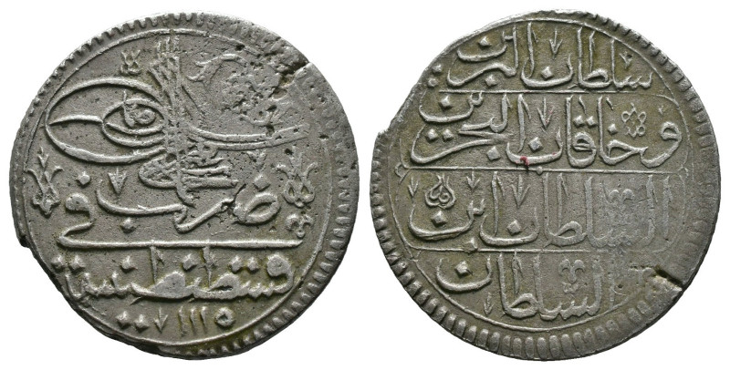 (Silver, 12.77g 30mm) OTTOMAN EMPIRE. Ahmed III (AH 1115-1143 / 1703-1730 AD). Z...