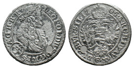 (Silver, 1.49g 21mm)Leopold I. 1657 - 1705
3 Kreuzer 1705
Breslau ; Vratislav, Good VF / Good VF
Leopold I., 3 Grajciar 1705