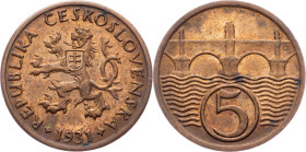 Czechoslovakia, 5 Haler 1931 Czechoslovakia, 5 Haler 1931, KM# 67|mint luster, min. toned; UNC

Grade: UNC