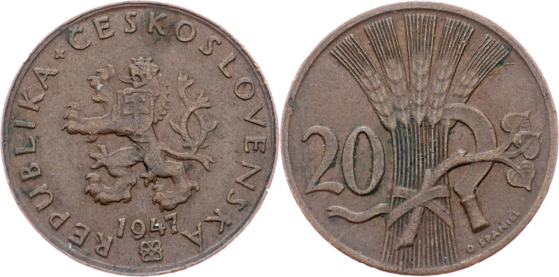 Czechoslovakia, 20 Haler 1947 Czechoslovakia, 20 Haler 1947, KM# 20|toned, rare!...