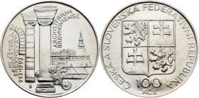 Czechoslovakia, 100 Korun 1993 Czechoslovakia, 100 Korun 1993, KM# 162|1000 Years of Břevnov Monastery; UNC

Grade: UNC