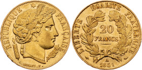 France, 20 Francs 1851, A France, 20 Francs 1851, A, KM# 762; VF+/aEF

Grade: VF+/aEF