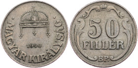 Hungary, 50 Fillér 1940, BP Hungary, 50 Fillér 1940, BP, KM# 509; aEF

Grade: aEF