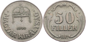 Hungary, 50 Fillér 1940, BP Hungary, 50 Fillér 1940, BP, KM# 509; EF+

Grade: EF+