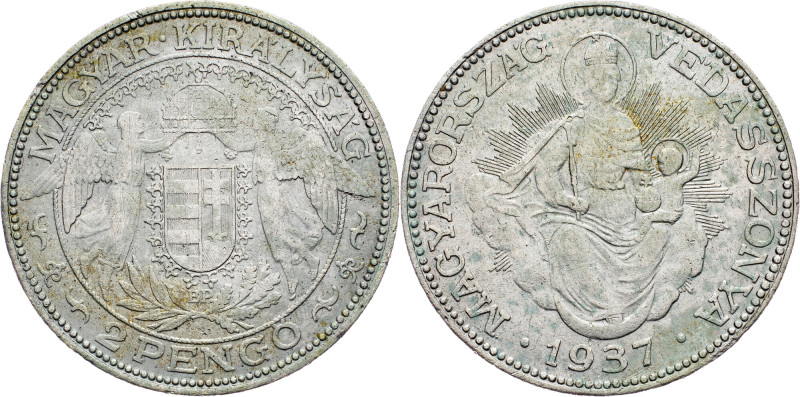 Hungary, 2 Pengo 1937, BP Hungary, 2 Pengo 1937, BP, KM# 511; VF

Grade: VF
