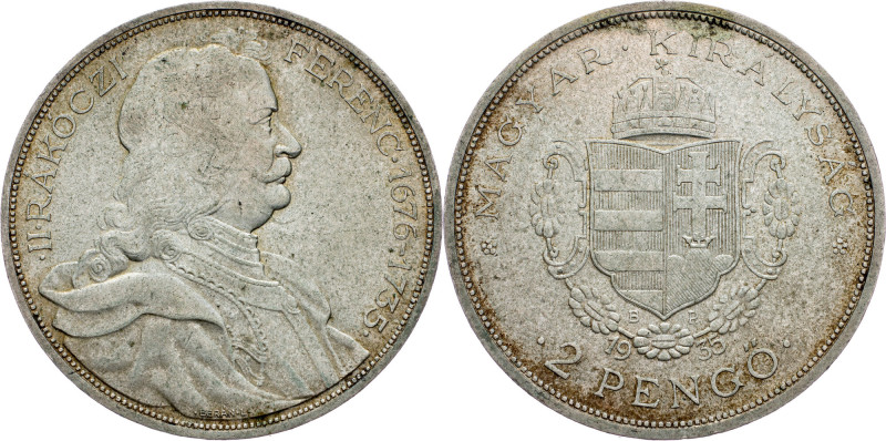 Hungary, 2 Pengo 1935, BP Hungary, 2 Pengo 1935, BP, KM# 514|200th Anniversary o...