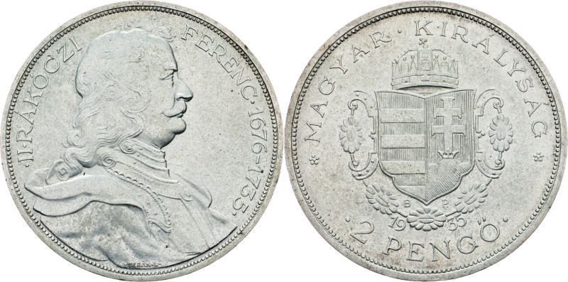 Hungary, 2 Pengo 1935, BP Hungary, 2 Pengo 1935, BP, KM# 514|200th Anniversary o...
