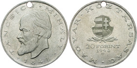 Hungary, 20 Forint 1948, BP Hungary, 20 Forint 1948, BP, KM# 539|Centenary of 1848 Revolution - Mihály Táncsics, hole!; EF

Grade: EF