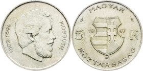 Hungary, 5 Forint 1947, BP Hungary, 5 Forint 1947, BP, KM# 534a|Lajos Kossuth; EF+

Grade: EF+