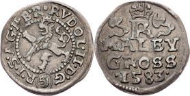 Rudolph II., Maley Groschen 1583, Budweis Rudolph II., Maley Groschen 1583, Budweis, HN. 24a (7a); EF

Grade: EF