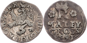 Rudolph II., Maley Groschen 1591, Joachimsthal Rudolph II., Maley Groschen 1591, Joachimsthal, HN. 8a (7c); VF

Grade: VF