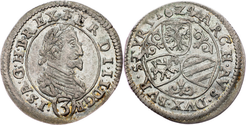 Ferdinand II., 3 Kreuzer 1624, Graz Ferdinand II., 3 Kreuzer 1624, Graz, Her. 10...