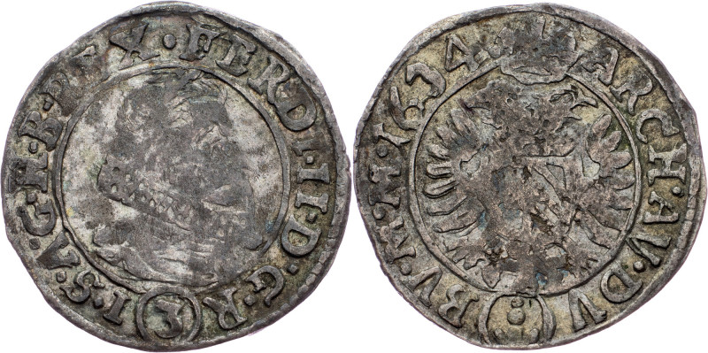 Ferdinand II., 3 Kreuzer 1634, Prague Ferdinand II., 3 Kreuzer 1634, Prague, Mkč...