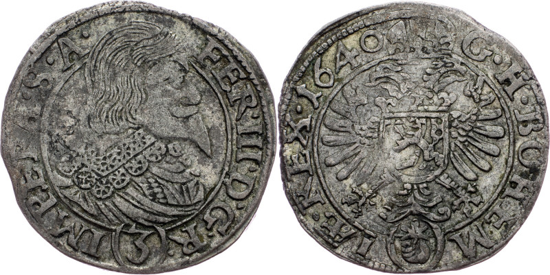 Ferdinand III., 3 Kreuzer 1640, Prague Ferdinand III., 3 Kreuzer 1640, Prague, M...