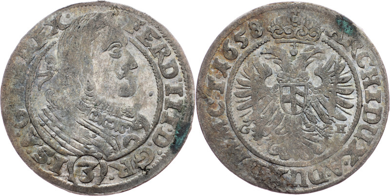 Ferdinand III., 3 Kreuzer 1658, Breslau Ferdinand III., 3 Kreuzer 1658, Breslau,...