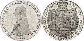 Rudolf Johann, 20 Kreuzer 1820, Vienna Rudolf Johann, 20 Kreuzer 1820, Vienna, Suchomel-Videman: 1201|hairlines, mint luster; EF+/UNC

Grade: EF+/UN...