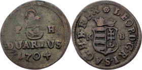 Leopold I., Duarius 1704, KB, Kremnitz Leopold I., Duarius 1704, KB, Kremnitz|lacquered; aEF

Grade: aEF