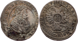 Leopold I., 1 Kreuzer 1701, CB, Brieg Leopold I., 1 Kreuzer 1701, CB, Brieg, Mkč. 1706; VF

Grade: VF