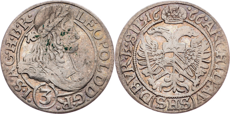 Leopold I., 3 Kreuzer 1666, SHS, Breslau Leopold I., 3 Kreuzer 1666, SHS, Bresla...