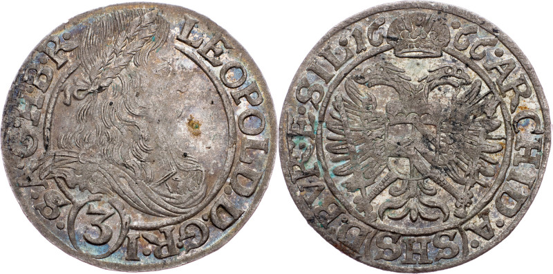 Leopold I., 3 Kreuzer 1666, SHS, Breslau Leopold I., 3 Kreuzer 1666, SHS, Bresla...