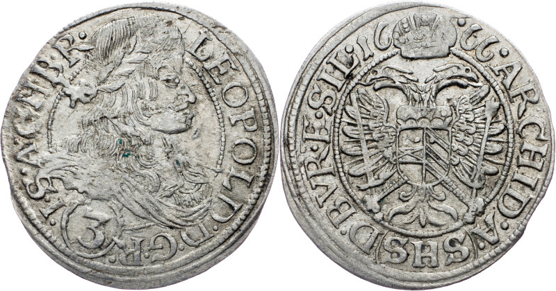 Leopold I., 3 Kreuzer 1666, SHS, Breslau Leopold I., 3 Kreuzer 1666, SHS, Bresla...