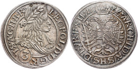 Leopold I., 3 Kreuzer 1666, SHS, Breslau Leopold I., 3 Kreuzer 1666, SHS, Breslau; EF

Grade: EF
