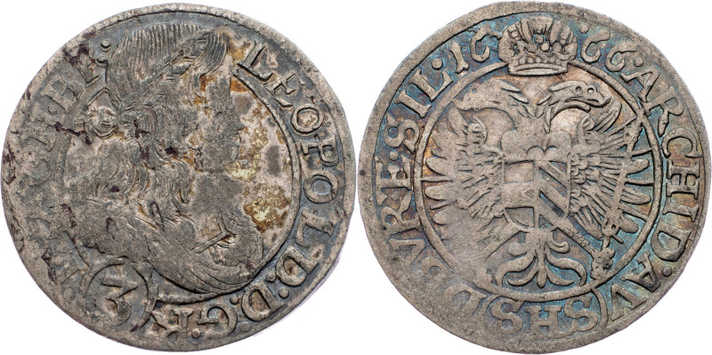 Leopold I., 3 Kreuzer 1666, SHS, Breslau Leopold I., 3 Kreuzer 1666, SHS, Bresla...