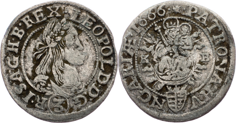 Leopold I., 3 Kreuzer 1666, KB, Kremnitz Leopold I., 3 Kreuzer 1666, KB, Kremnit...