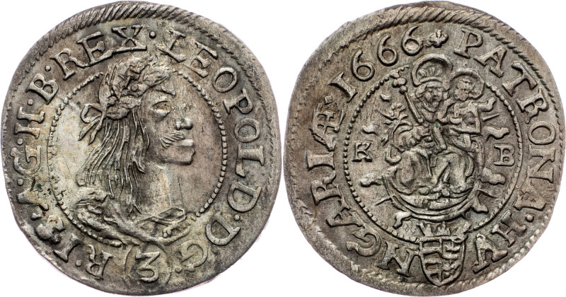 Leopold I., 3 Kreuzer 1666, KB, Kremnitz Leopold I., 3 Kreuzer 1666, KB, Kremnit...