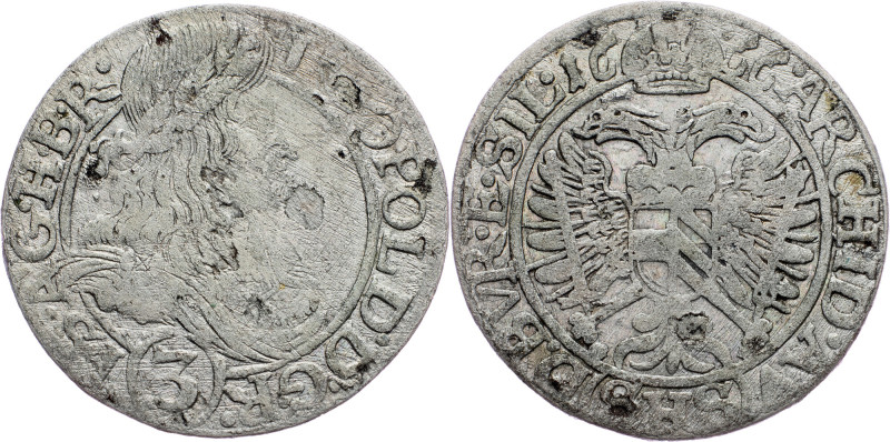 Leopold I., 3 Kreuzer 1666, SHS, Breslau Leopold I., 3 Kreuzer 1666, SHS, Bresla...