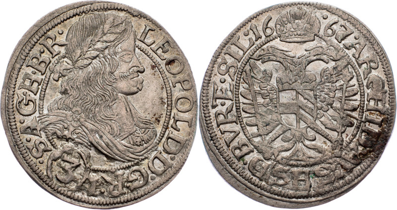 Leopold I., 3 Kreuzer 1667, SHS, Breslau Leopold I., 3 Kreuzer 1667, SHS, Bresla...