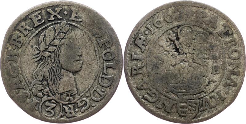 Leopold I., 3 Kreuzer 1667, KB, Kremnitz Leopold I., 3 Kreuzer 1667, KB, Kremnit...