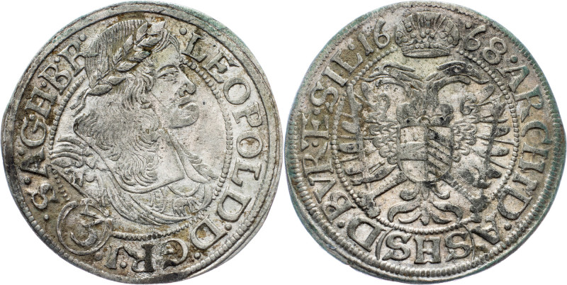 Leopold I., 3 Kreuzer 1668, SHS, Breslau Leopold I., 3 Kreuzer 1668, SHS, Bresla...