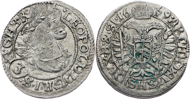 Leopold I., 3 Kreuzer 1669, SHS, Breslau Leopold I., 3 Kreuzer 1669, SHS, Bresla...