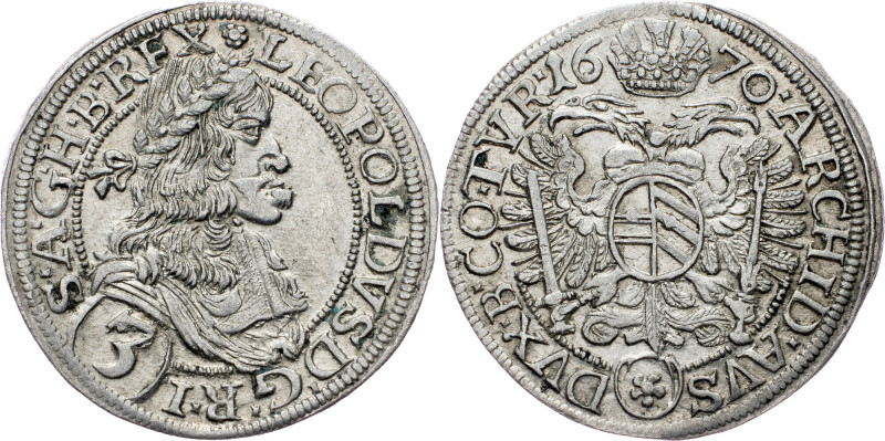 Leopold I., 3 Kreuzer 1670, Vienna Leopold I., 3 Kreuzer 1670, Vienna, Her. 1317...