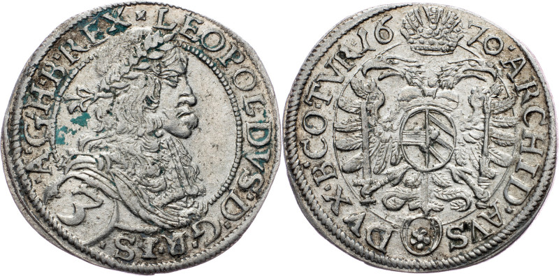 Leopold I., 3 Kreuzer 1670, Vienna Leopold I., 3 Kreuzer 1670, Vienna, Her. 1317...